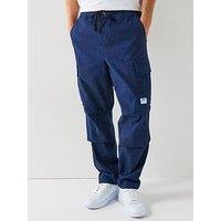 Hugo Relaxed-Fit Cargo Trousers In Denim-Look Ripstop - Blue