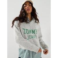 Tommy Jeans Varsity V-Neck Sweater - Grey