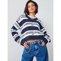 Tommy Jeans Striped Logo Sweater - Blue