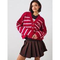 Tommy Jeans Badge Detailed Striped Fluffy Cardigan - Multi