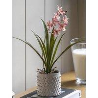 Gallery Direct Orchid Pink In White Ceramic Dot Pot 400Mm
