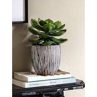 Gallery Direct Potted Succulent In Ribbed Black Ceramic Pot