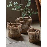 Gallery Direct Fringed Woven Basket Brown Stripe S/3 D300Mm
