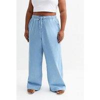 New Look Curves Light Blue Drawstring Waist Denim Trousers