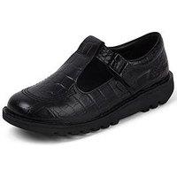Kickers Kick T-Bar Croc Leather Shoe - Black