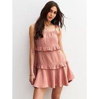 New Look Tie Strap Ruffle Trimmed Mini Dress - Pink
