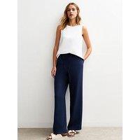 New Look Navy Linen Look Wide Leg Trousers