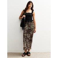 New Look Brown Mesh Animal Print Midi Skirt