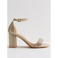 New Look Wide Fit Embellished Block Heel Sandals - Gold
