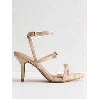 New Look Oatmeal Faux Leather Bow Strap Stiletto Heel Sandals