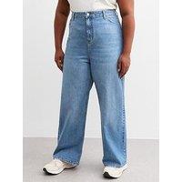 New Look Curves Adalae High Waisted Wide Leg Jeans - Blue
