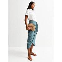 New Look Blue Crinkled Wrap Midi Skirt
