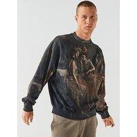 Hugo Dabusi Oversized Fit All Over Print Crew Sweat - Black