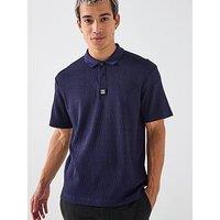 Hugo Dallovo Relaxed Jacquard Stacked Logo Polo Shirt - Navy
