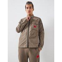 Hugo Hugo Emmond Patch Pocket Logo Regular Fit Zip Thru Overshirt - Grey