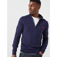 Hugo San Quintus-C Regular Fit 1/4 Zip Knitted Jumper - Navy