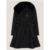 Monsoon Girls Belted Fur Coat - Black