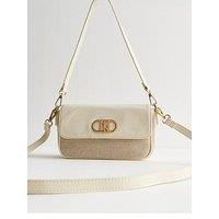 New Look Cream Canvas Logo Plaque Shoulder Bag