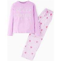 The Very Collection Girls Slogan Pyjama Set - Purple