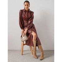 The Very Collection Pu Belted Midaxi Shirt Dress - Red