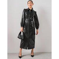 The Very Collection Pu Belted Midaxi Shirt Dress - Black
