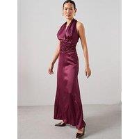 The Very Collection Ruched Waist Satin Maxi Dress Burgundy - Red