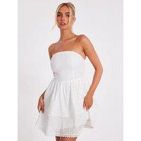 Quiz White Embroidered Skater Dress
