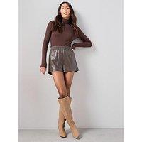 The Very Collection Pu Shorts - Brown