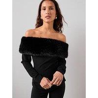 The Very Collection Faux Fur Bandeau Top - Black