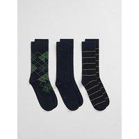 Gant 3 Pack Argyle & Stripe Crew Socks - Navy