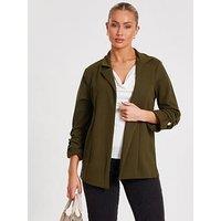 Quiz Khaki Ruched Sleeve Blazer