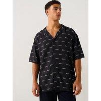 Hugo Relaxed Fit Multi Logo Rivere Short Sleeve Shirt - Black