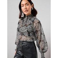 The Very Collection Lurex Printed Shirred Blouse - Black