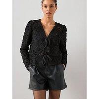 The Very Collection Embroidery 3D Effect Tie Blouse - Black