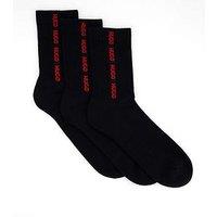Hugo 3 Pack Tape Logo Ribbed Crew Socks - Black