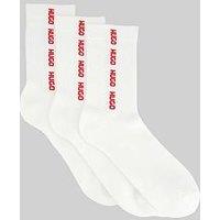 Hugo 3 Pack Tape Logo Ribbed Crew Socks - White