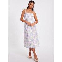 Quiz Petite Floral Embroidered Corset Detail Midi Dress