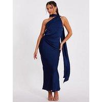 Quiz Petite Navy Satin Wrap Neck Maxi Dress