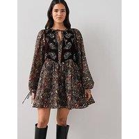 The Very Collection Velvet Embroidered Printed Mini Dress - Print