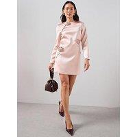 The Very Collection Corsage Long Sleeve Satin Mini Dress - Pink
