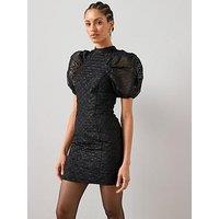 The Very Collection Lace Gathered Sleeve Mini Dress - Black