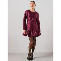 The Very Collection Satin Puff Ball Belted Mini Dress - Plum
