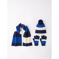 The Very Collection Kids Stripe Hat, Scarf And Gloves Set 3 Piece - Blue