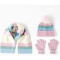 The Very Collection Kids Lurex Stripe Hat, Scarf And Gloves Set 3 Piece - Pink