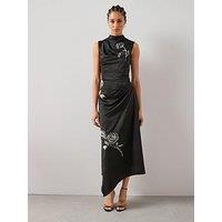 The Very Collection Crinkled Satin Beaded Maxi Dress - Black
