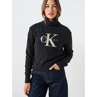 Calvin Klein Jeans Soft Chenille Roll Neck Jumper - Black