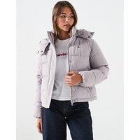 Calvin Klein Jeans Hooded Monologo Puffer Coat - Grey