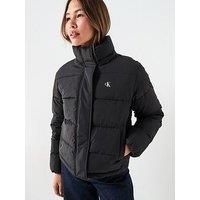 Calvin Klein Jeans Hooded Monologo Puffer Coat - Black