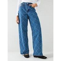 Calvin Klein Jeans Low Rise Baggy Ck Print Jeans - White