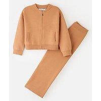 The Very Collection Girls Knitted Bomber And Wide Leg Trousers - Camel